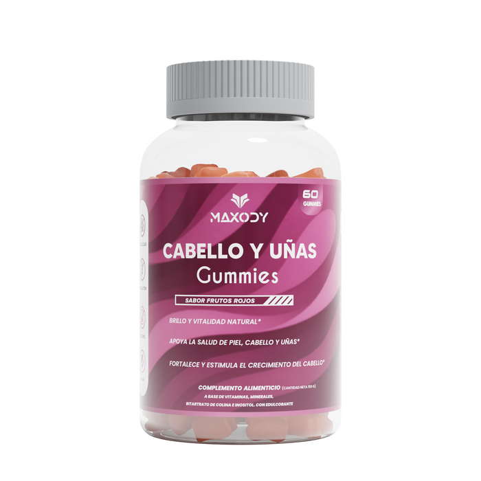 Cabello y Uñas Gummies MAXODY - Biotina y Zinc sabor fresa