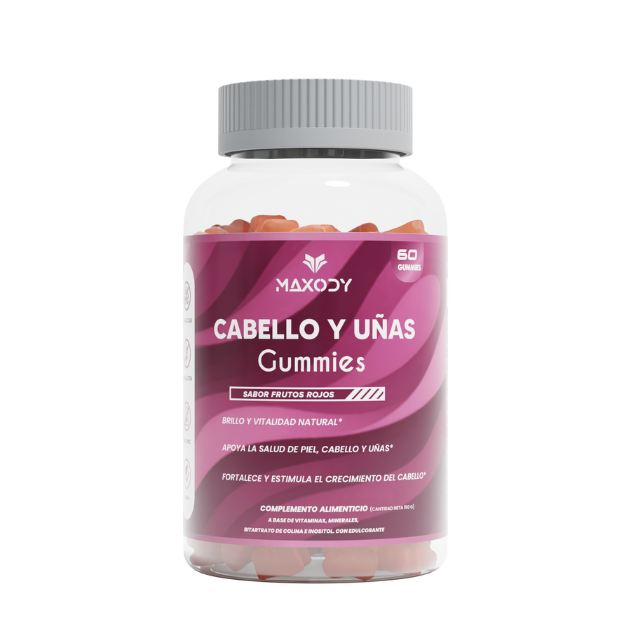 Cabello y Uñas Gummies MAXODY - Biotina y Zinc sabor fresa